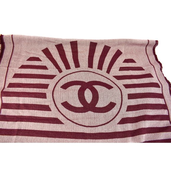 CHANEL: Burgundy, "CC" Logo Cashmere/Silk Scarf mw - Picture 3 of 13